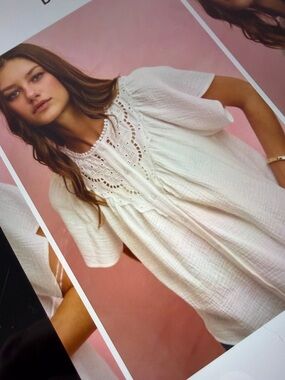 ❤️Hello Gorgeous! SO ME Cotton Gauze Lace Trim Flutter Sleeves Blouse Top